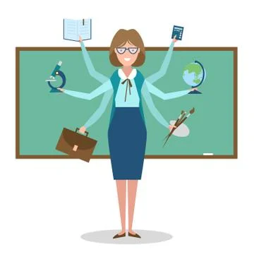 Multitasking skillful teacher. 스톡 일러스트