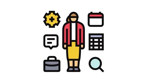 Multitasking skills office assistant color icon animation Stock Footage 326116079