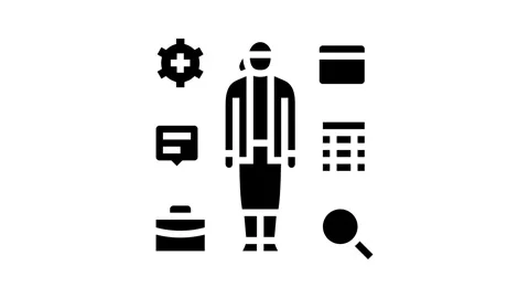 Multitasking skills office assistant glyph icon animation Stock Footage 326142339