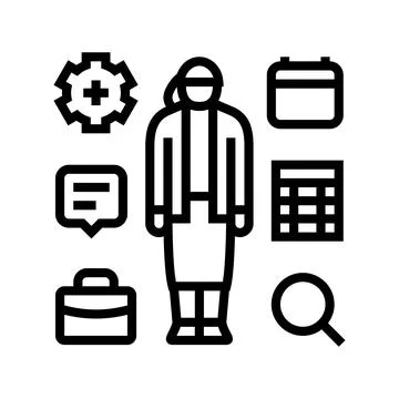 Multitasking skills office assistant line icon vector illustration Stock Illustration