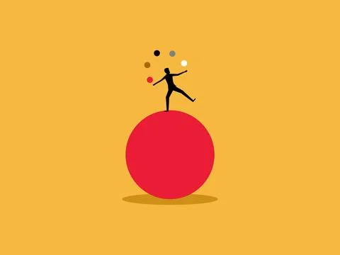 Multitasking ,training, businessman is juggling multiple balls while balanc.. Stock Illustration
