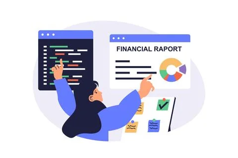 Multitasking web concept with flat cartoon people for website design. Woman d Illustrazione stock