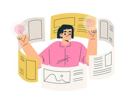 Multitasking Woman Character Doing Multiple Task in App Vector Illustration Stockillustratie