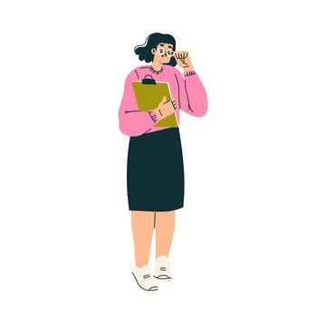 Multitasking Woman Character Doing Multiple Task Stand with Clipboard Vector 스톡 일러스트
