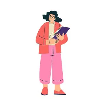 Multitasking Woman Character Doing Multiple Task Stand with Clipboard Vector Illustrazione stock