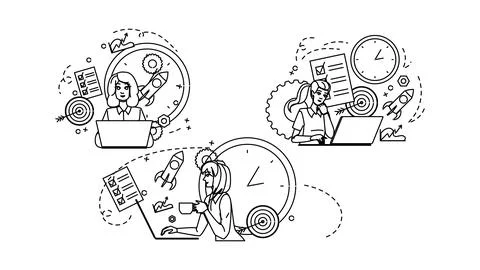 Multitasking woman laptop planning vector Illustrazione stock
