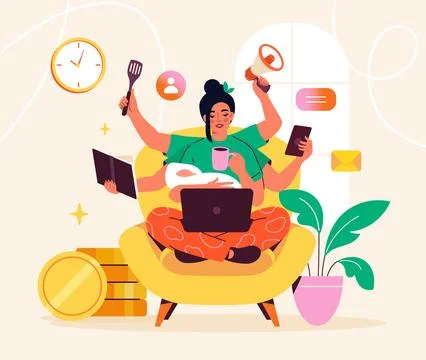 Multitasking woman vector concept 스톡 일러스트