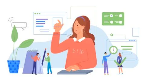 Multitasking, work in a modern office character flat vector illustration, time イラスト素材