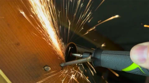 Multitool Cutting With Multi Hand Held Hobby Tool. Slow motion Stock Footage 164108159