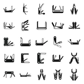 Multitool icons set simple vector. Multifunctional knife Ilustración de archivo