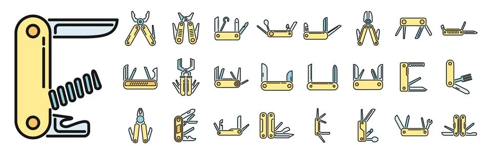 Multitool icons set vector color line 스톡 일러스트