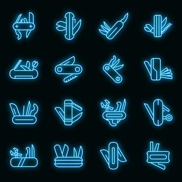 Multitool icons set vector neon Stock Illustration