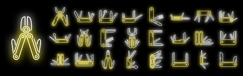 Multitool icons set vector neon Ilustración de archivo