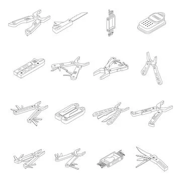 Multitool icons set vector outline 스톡 일러스트