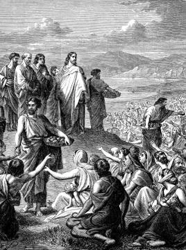 Multitude, also known as the Feeding of the Five Thousand of the New Testamen Stock Illustration