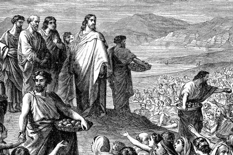 Multitude, also known as the Feeding of the Five Thousand of the New Testamen Stock Illustration