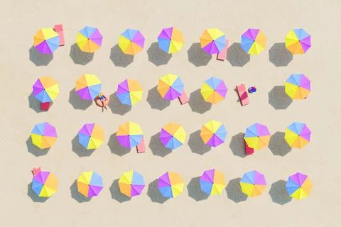 Multitude of colorful umbrellas on a beach Stock Illustration