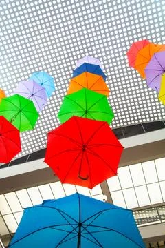A multitude of colorful umbrellas 库存照片
