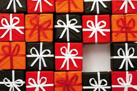 Multitude of gift parcels, presents joined together with one open space Photos