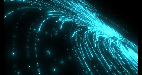 A multitude of luminous particles move rapidly along swirling trajectories Stockbeeldmateriaal 333362939