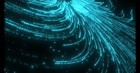 A multitude of luminous particles move rapidly along swirling trajectories Stockbeeldmateriaal 333363061