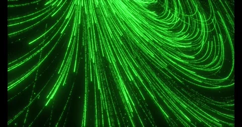 A multitude of luminous particles move rapidly along swirling trajectories Stockbeeldmateriaal 333363108