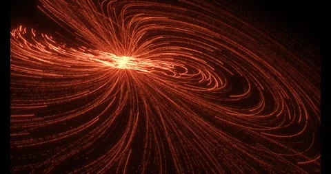 A multitude of luminous particles move rapidly along swirling trajectories Stockbeeldmateriaal 333363139