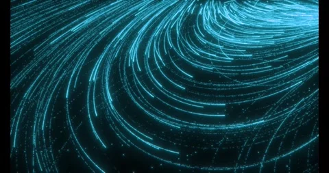 A multitude of luminous particles move rapidly along swirling trajectories Stockbeeldmateriaal 333363220
