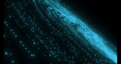 A multitude of luminous particles move rapidly along swirling trajectories Stockbeeldmateriaal 333363247