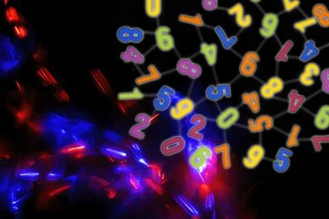 Multitude of numbers of different colors on black background, concept Stock Photos