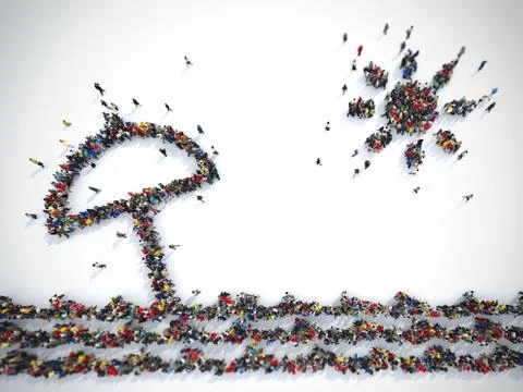 Multitude of people deployed as a seaside resort. 3D Rendering Stock Illustration