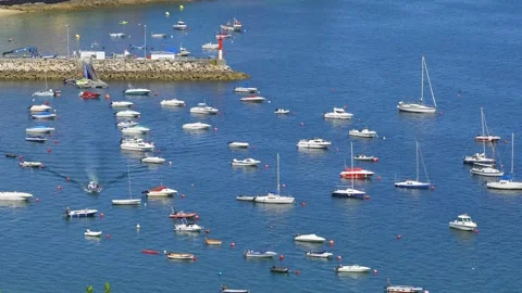 A multitude of small boats docked on the beaches of northern Spain Stock Footage 290213429