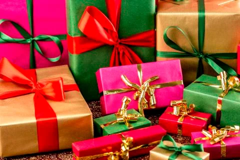 Multitude of wrapped gifts. Stock Photos