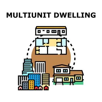 Multiunit dwelling architecture options illustrating real estate concepts Stock Illustration