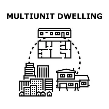 Multiunit dwelling architecture options illustrating real estate concepts Stock Illustration