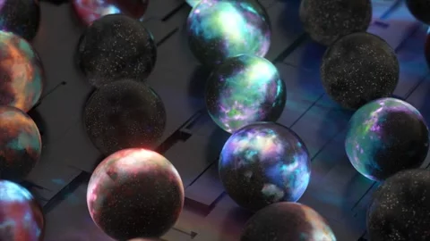 Multiverse concept. Outer space inside a sphere. Purple blue neon color. Science Stock Footage 250356223