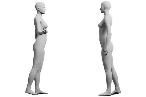 Multiview collage of figure model in standing pose against black Stock Illustration