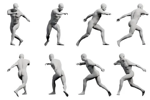 Multiview running pose mannequin figure model Stock Illustration