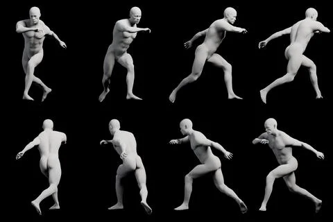 Multiview running pose mannequin figure model Stock-Illustration