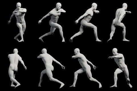 Multiview running pose mannequin figure model Illustrazione stock