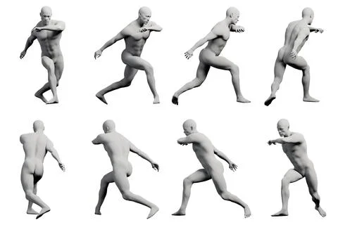 Multiview running pose mannequin figure model Stock Illustration
