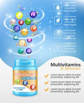 Multivitamin complex ad vector design template Stock Illustration