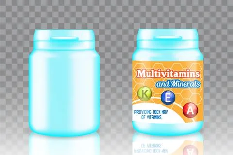 Multivitamin complex packaging vector mockup set Stock Illustration
