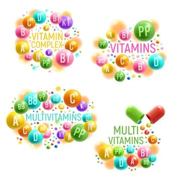 Multivitamin complex with vitamins pills Stock Illustration