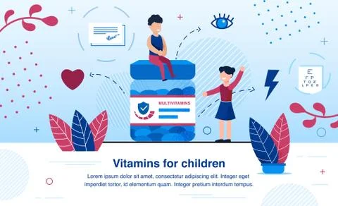 Multivitamins for Children Flat Vector Banner Stock Illustration