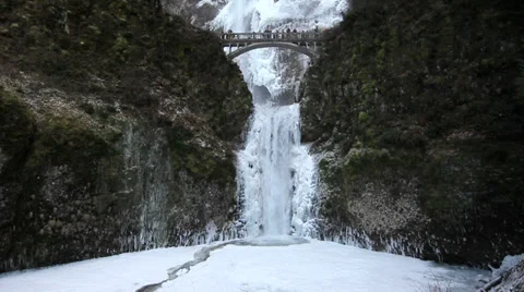 Multnomah Falls in Deep Freeze Winter Season Portland Oregon 1920x1080 Stock Footage 33300233