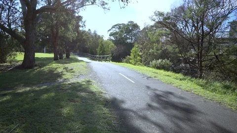 Mum exercising while pushing stroller on bike path Stock Footage