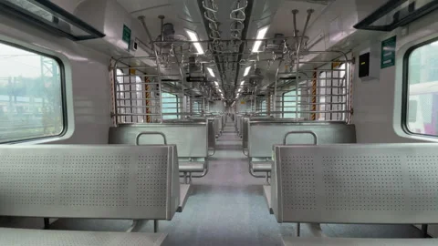 Mumbai AC local with with empty seats, Maharashtra India 4K Stock Footage 254415038