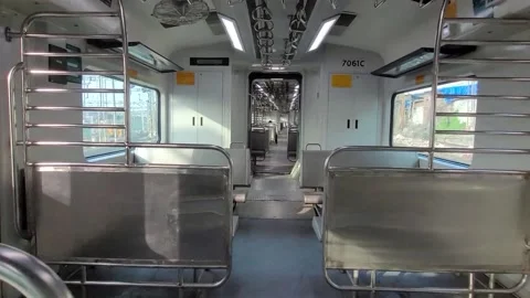 Mumbai AC railway local inside footage, Maharashtra Stock Footage 233766791