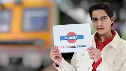 Mumbai boy with local train background, 4k ProRes Stock Footage 164328201